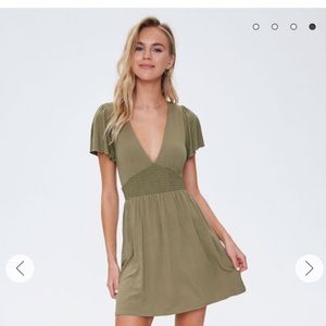 Olive Smocked Skater Skirt Dress